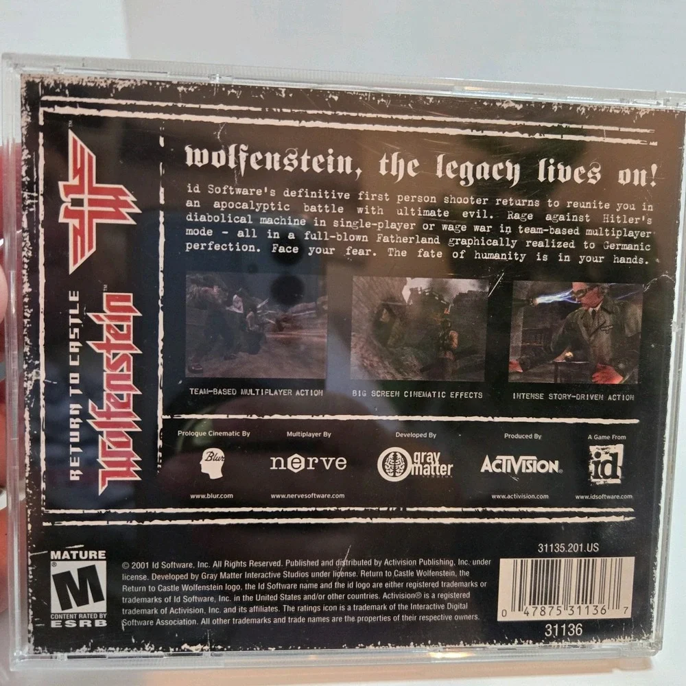 Return to Castle Wolfenstein 2001 CD Manual PC‎ Game Disc Box & Strategy Guide
